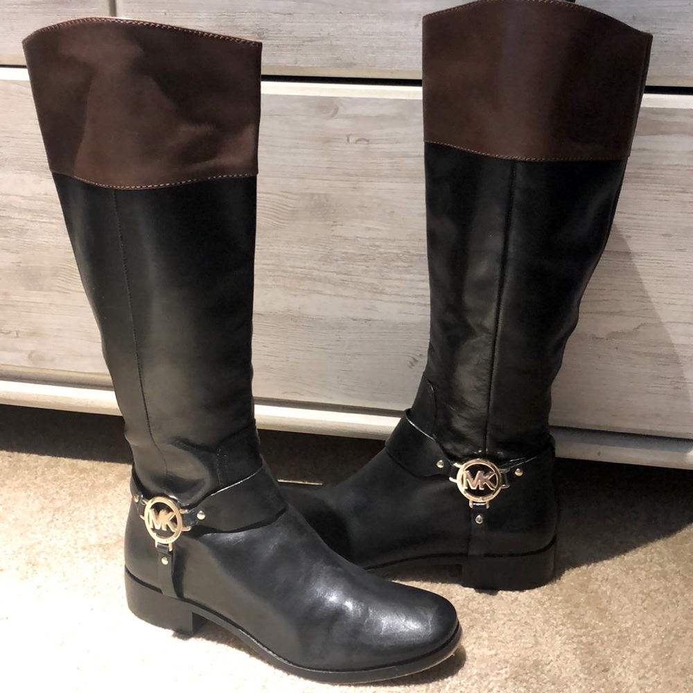 Michael Kors ladies leather black,  two toned boots, size 9.5 medium .